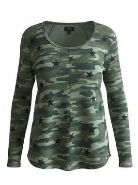Lucky Brand Green Camo Star Waffle Long-Sleeve Tee